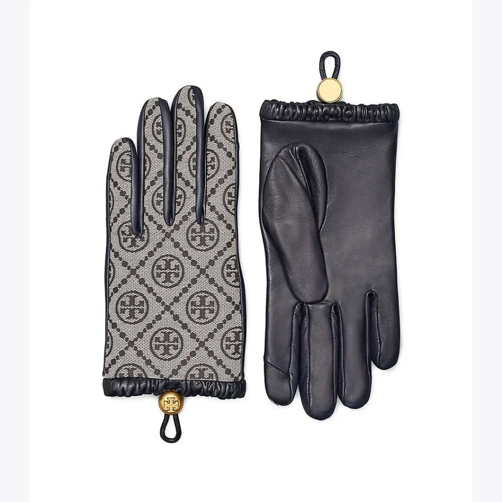 Tory Burch 84663 $298 T Monogram Toggle Gloves Tory Navy Sz 7 NWT!